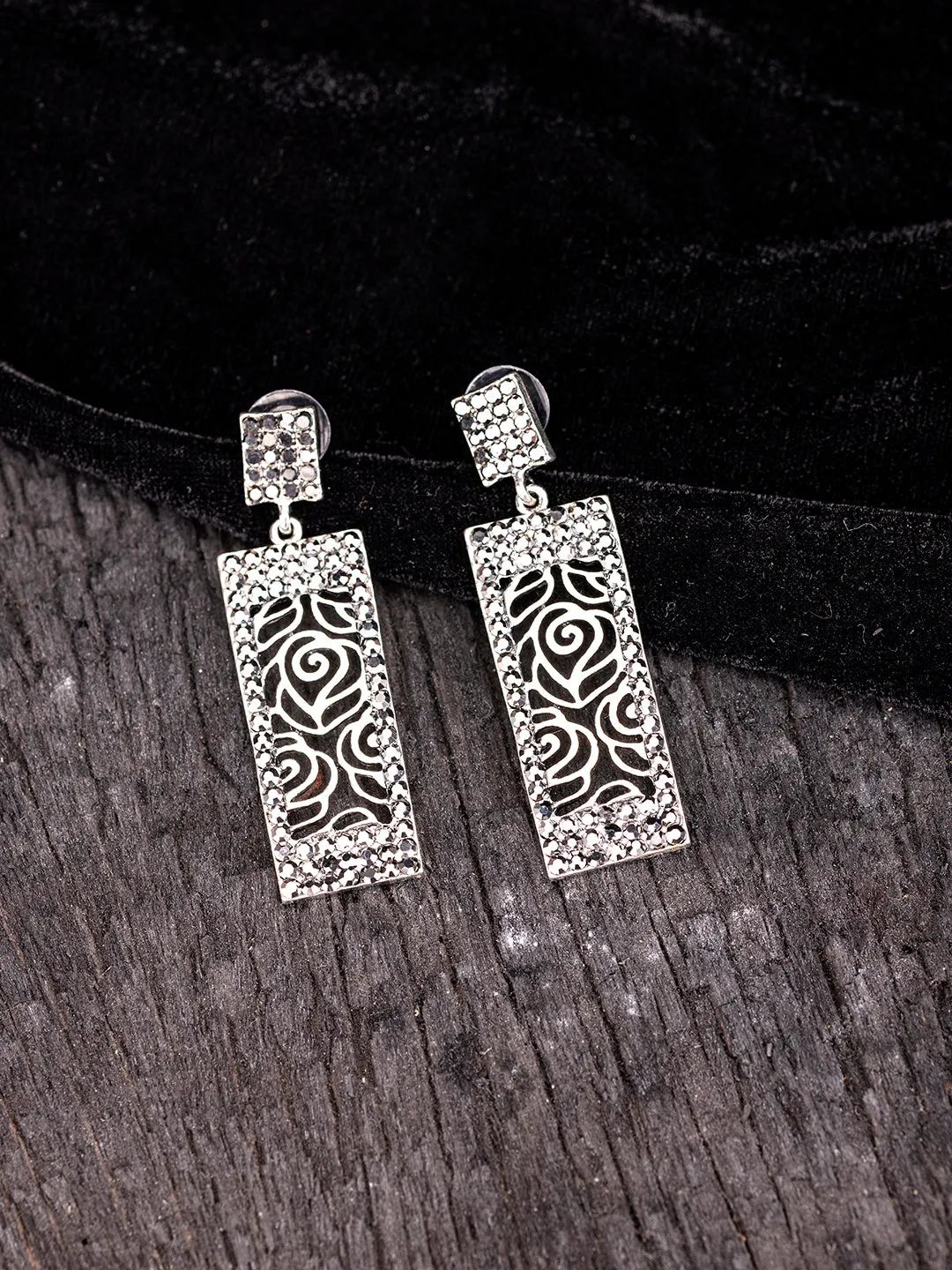 Silver Earrings with Black Rhinestones | Elegant and Stylish Jewelry for Any Occasion