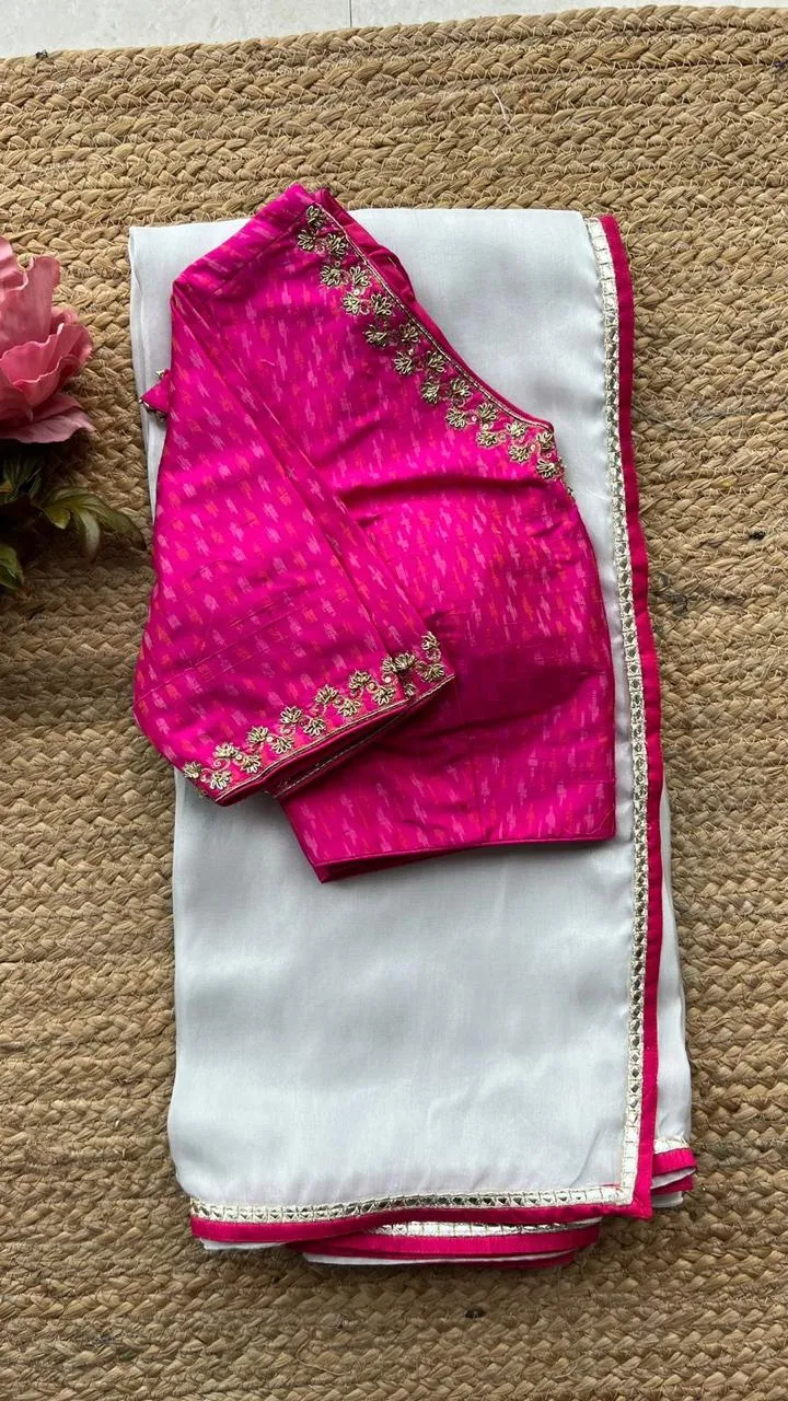 Silver tissue designer saree with handwork blouse