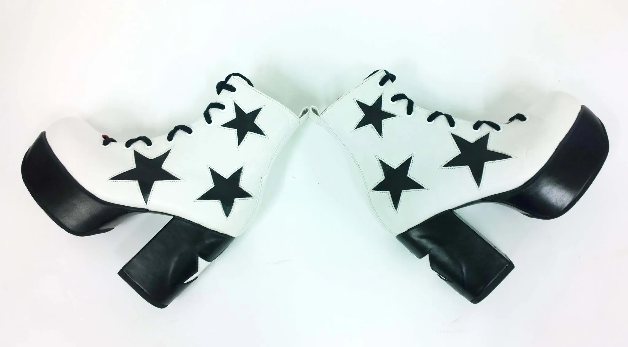 STARDUST Platform Ankle Boots - White with Black Stars