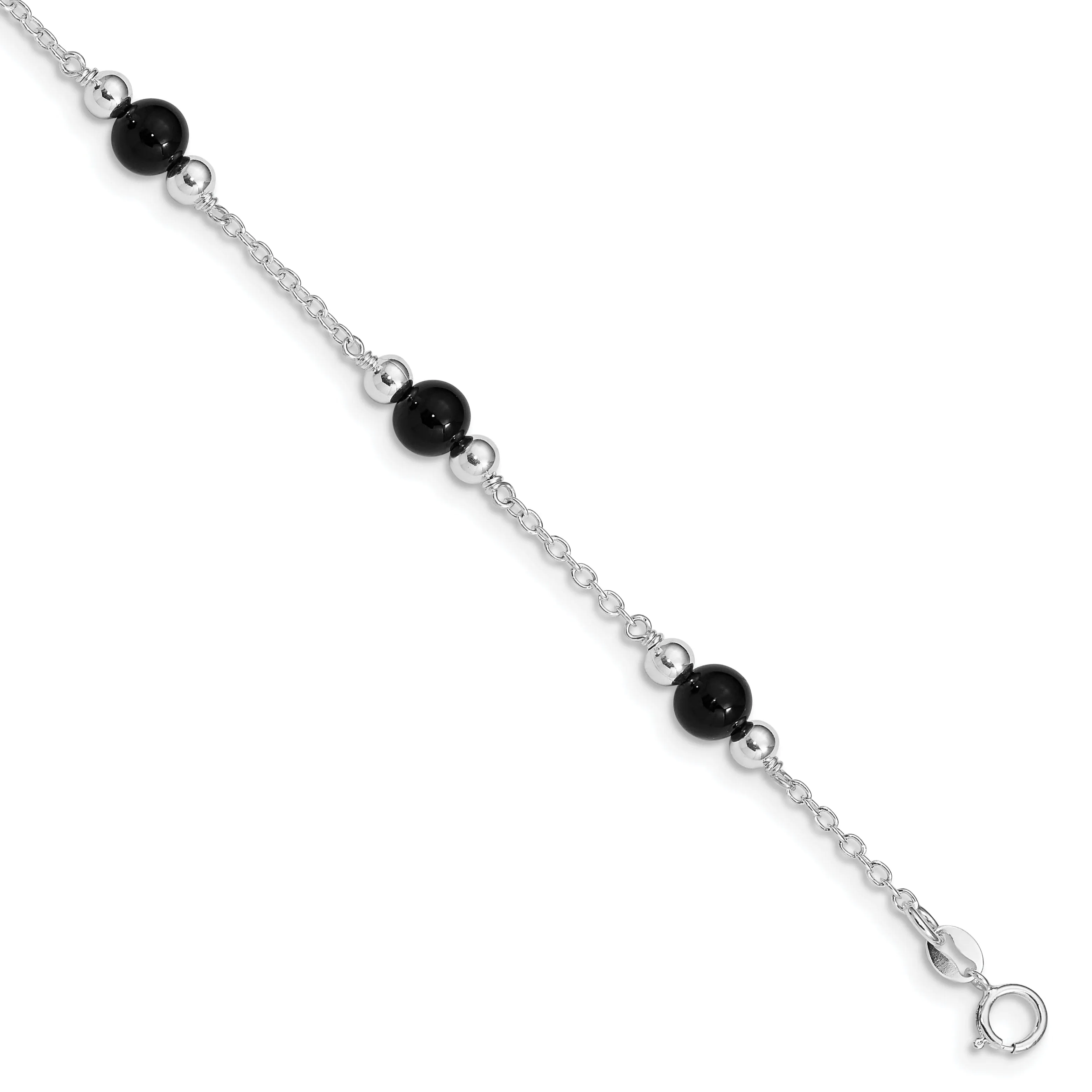 Sterling Silver 9inch Onyx Anklet