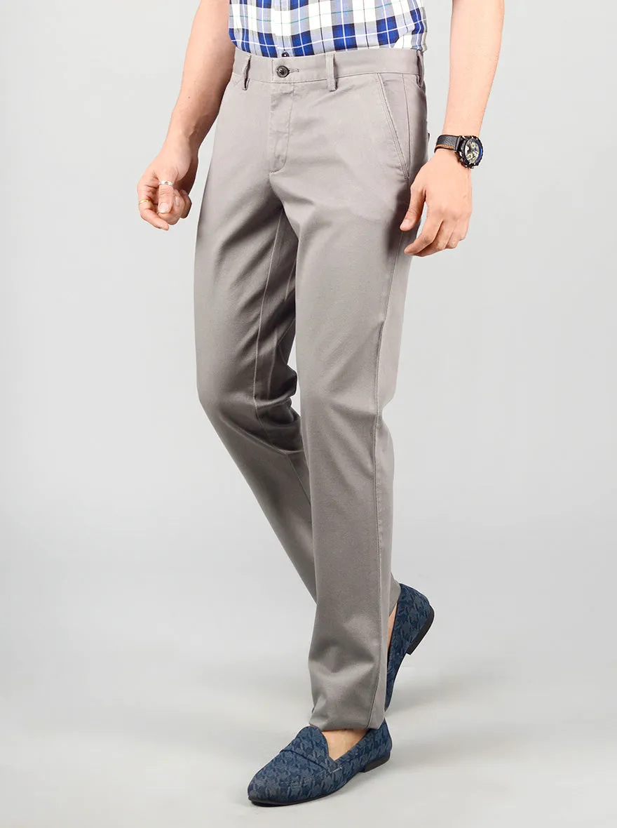 Stone Grey Solid Slim Fit Casual Trouser | JadeBlue