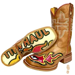 TIN HAUL Stink Eye Flames Square Toe Western Cowboy Boots