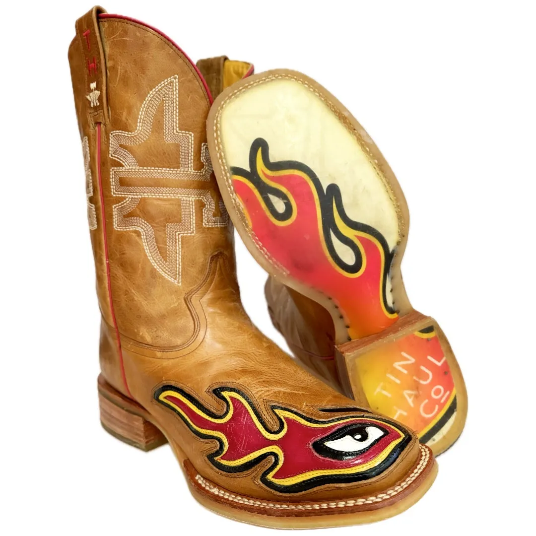 TIN HAUL Stink Eye Flames Square Toe Western Cowboy Boots