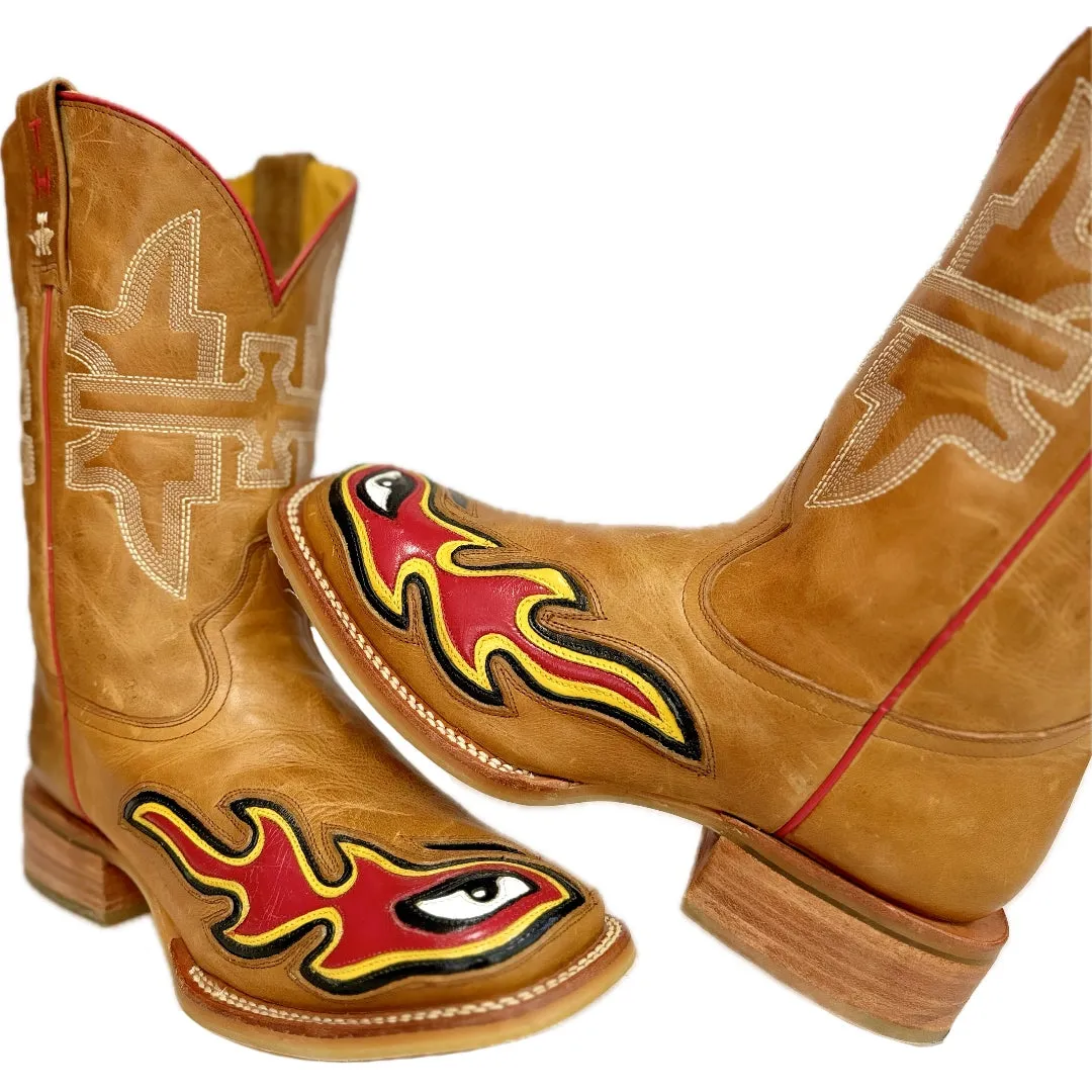 TIN HAUL Stink Eye Flames Square Toe Western Cowboy Boots