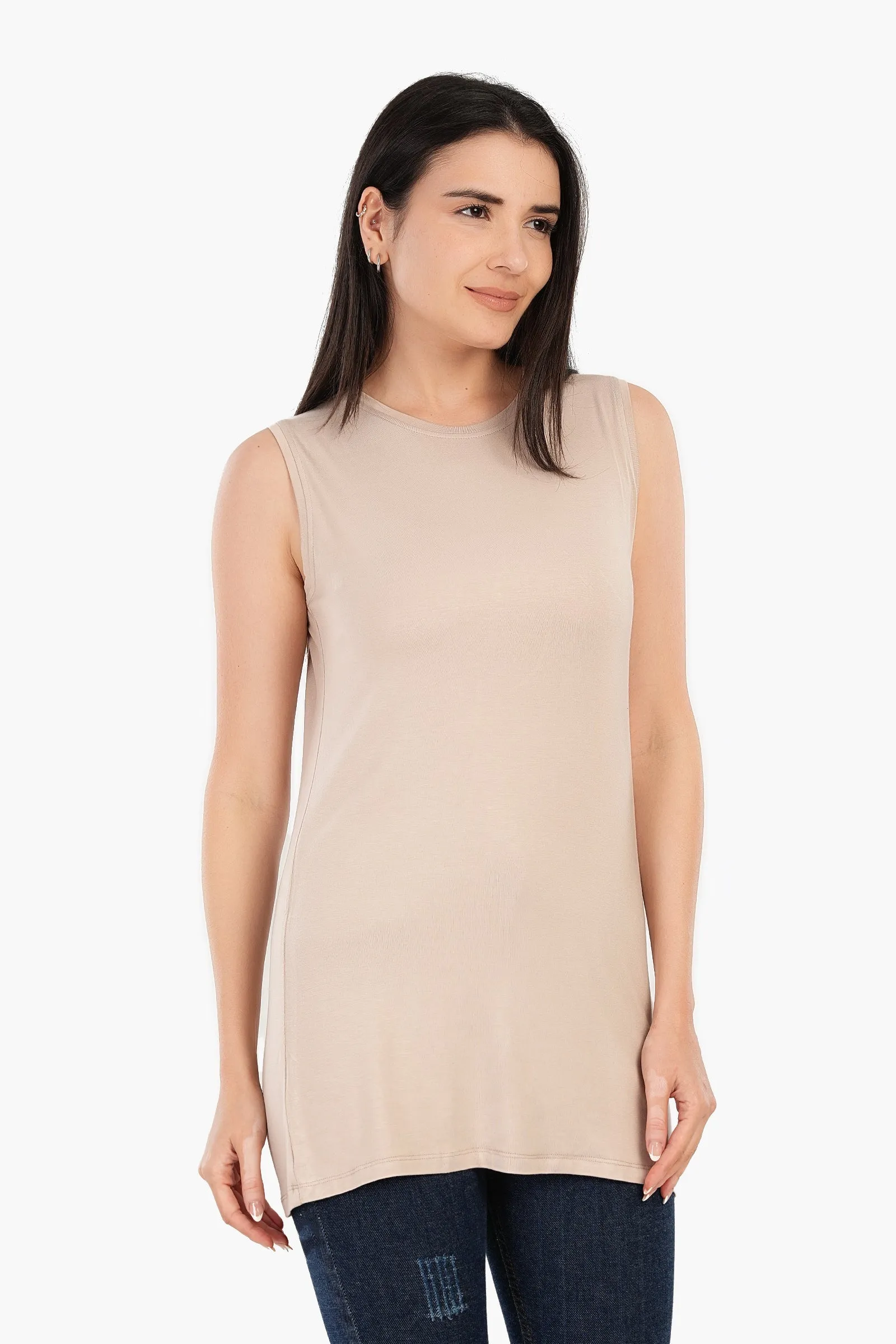 Viscose Sleeveless Long T-Shirt