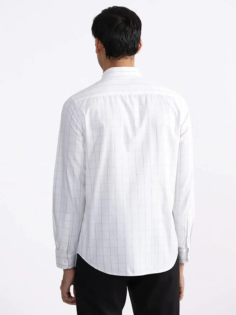 WES Formals Checked Slim-Fit White & Grey Shirt