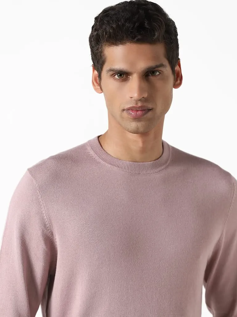 WES Formals Solid Dusty Pink Ribbed Slim-Fit Sweater