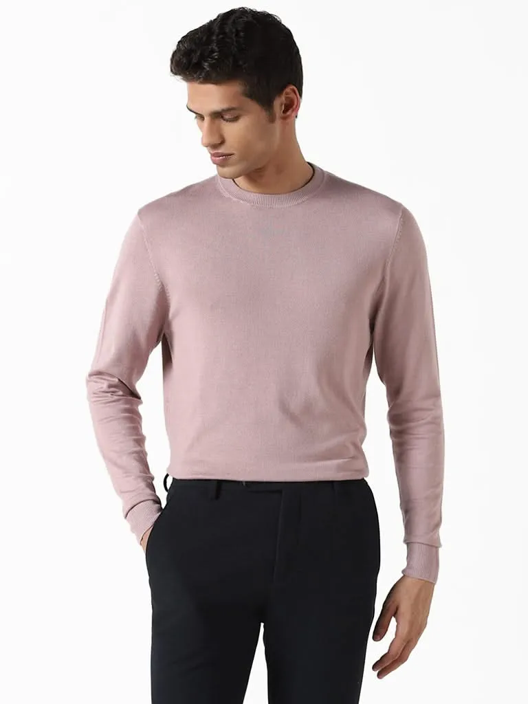 WES Formals Solid Dusty Pink Ribbed Slim-Fit Sweater