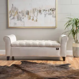 Wooden Twist Zamansız Button Tufted Design Premium Wood 2 Seater Storage Bench (Ivory)