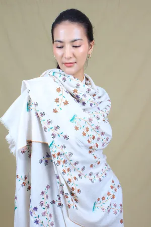 Zuleikha Ivory Sozni Jaali Embroidered Pashmina Shawl